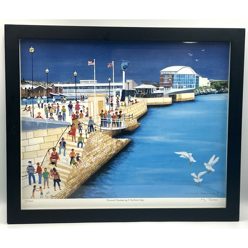 Framed Art Print Liz Jones Plymouth Thanksgiving II Mayflower Steps Signed 7/500